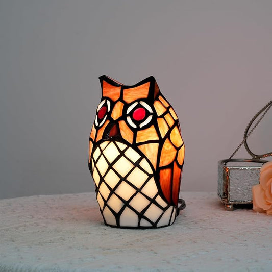Tiffany Lamp Stained Glass lamp Small Bedside Table Lamps for Living Room Home Decor,Girls Women Birthday Halloween Christmas Thanksgiving Day Gift,Owl - Bloomnest