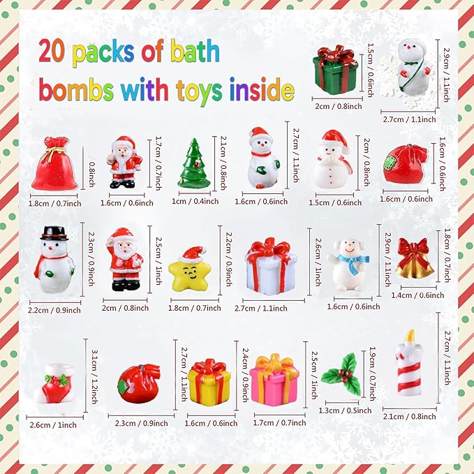 20-Pack Bath Balls with Surprises, Twenty Christmas Toys Inside, Natural Handmade Bubble Ball Set - Bloomnest