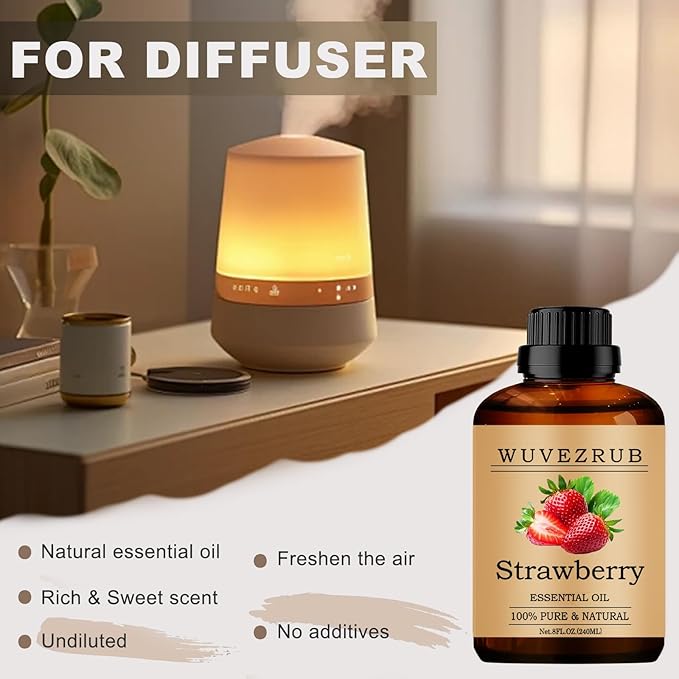 Strawberry Essential Oils, 240ML Pure and Natural Essential Oil for Aromatherapy Diffuser - Strawberry /8 Fl Oz - Bloomnest