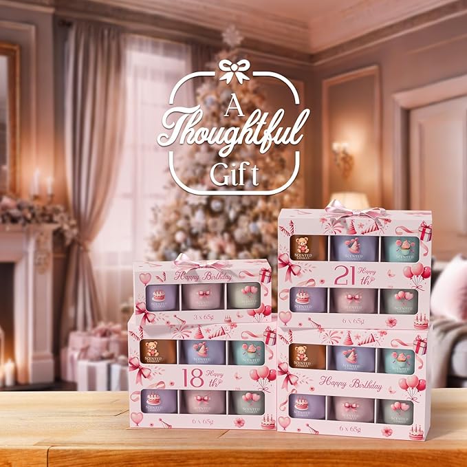 Pink Candles, Scented Candle Gift Set for Stress Relief, 6 Votive Candles for Women and Men, Birthday Candle Gifts for Women, Candles Gifts for Women (Pink, 14 oz) - Bloomnest