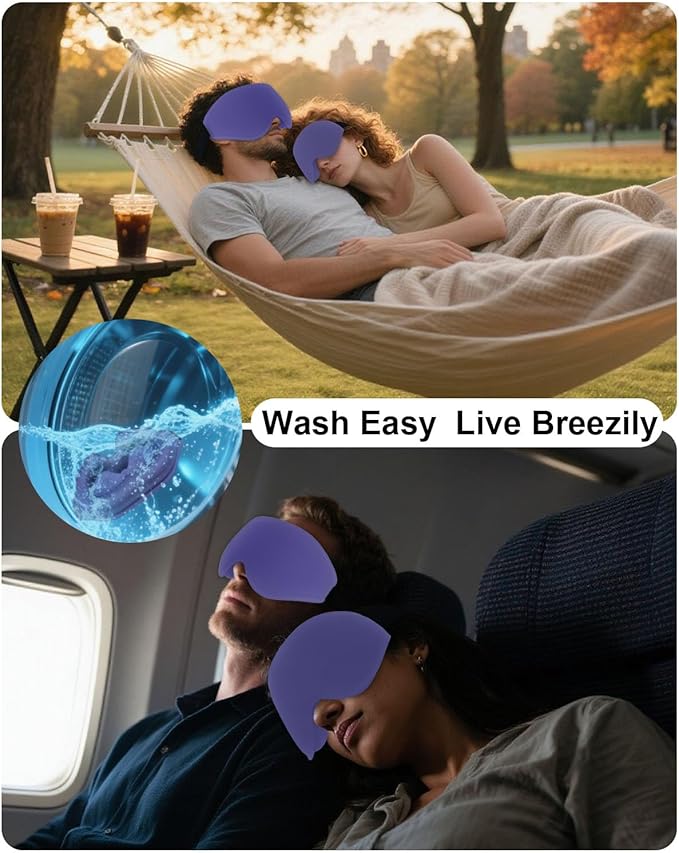 Sleep Mask for Women Men, Machine Washable, Pressure-Free Temple and Nose Space, 3D Ventilated Contour (Blue) - Bloomnest