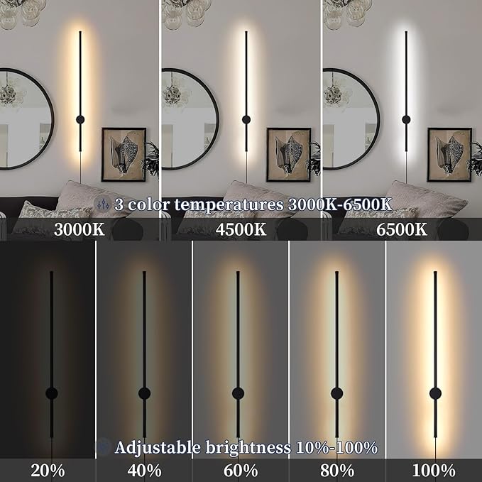 Dimmable Plug in Wall Sconce Set of 2,Black 31.5" LED Wall Light with Remote,Adjustable Color Temperature Brightness,Wall lamp with Timer for Living Room,Bedroom and Accent Lighting - Bloomnest
