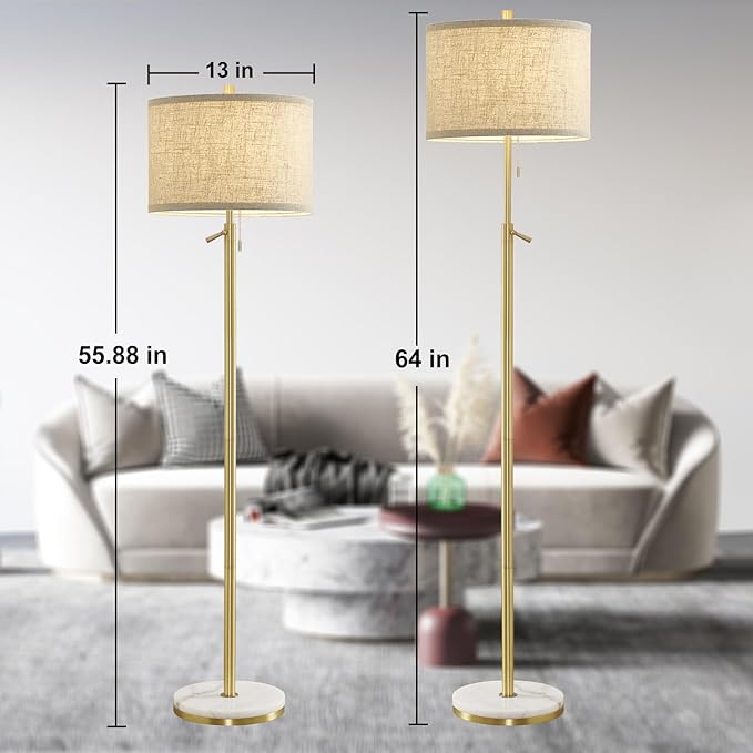 GyroVu Marble Floor Lamp, Adjustable Height Standing Lamp with Marble Base Tall Lamp with Pull Chain Switch Floor Lamps for Living Room, Bedroom & Office Bulbs Not Included(Gold) - Bloomnest
