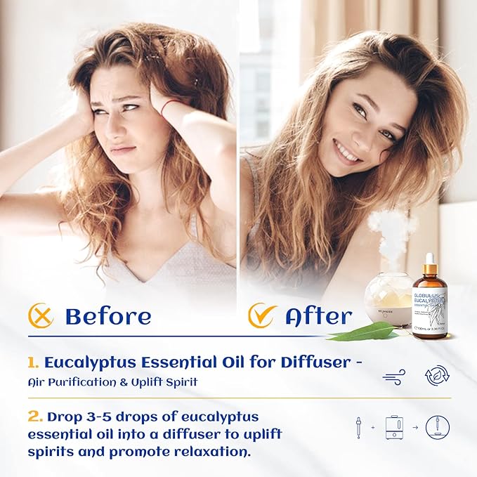 HIQILI 100ML Eucalyptus Essential Oil for Spray, Diffuser & Skin, 100% Pure Undiluted - 3.38 Fl Oz - Bloomnest