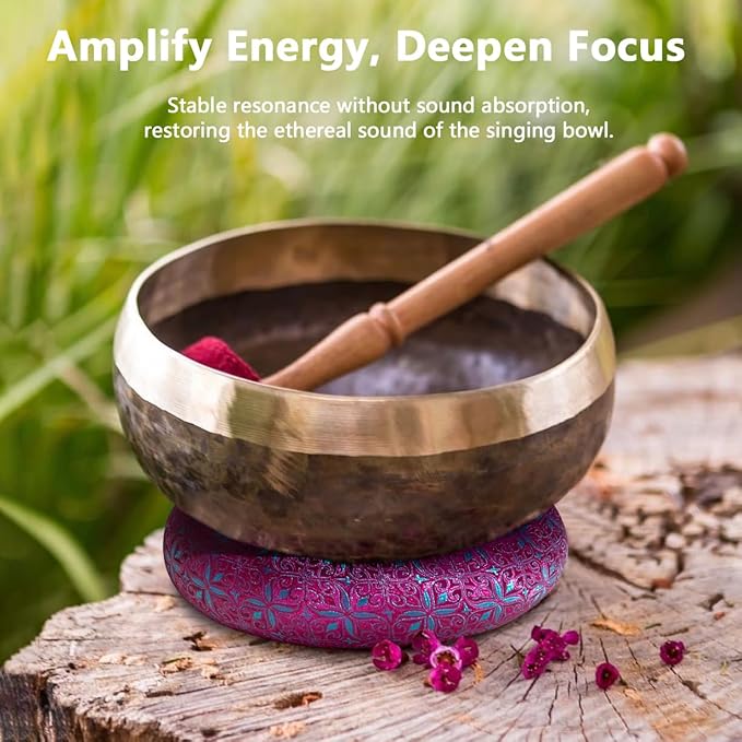 Singing Bowl Cushion 8 Inch for Tibetan Singing Bowls, Handmade Silk Brocade Round Cushion Pillow for Sound Healing and Crystal Sound Bowls Accessories(8 Inch,DeepMagenta) - Bloomnest