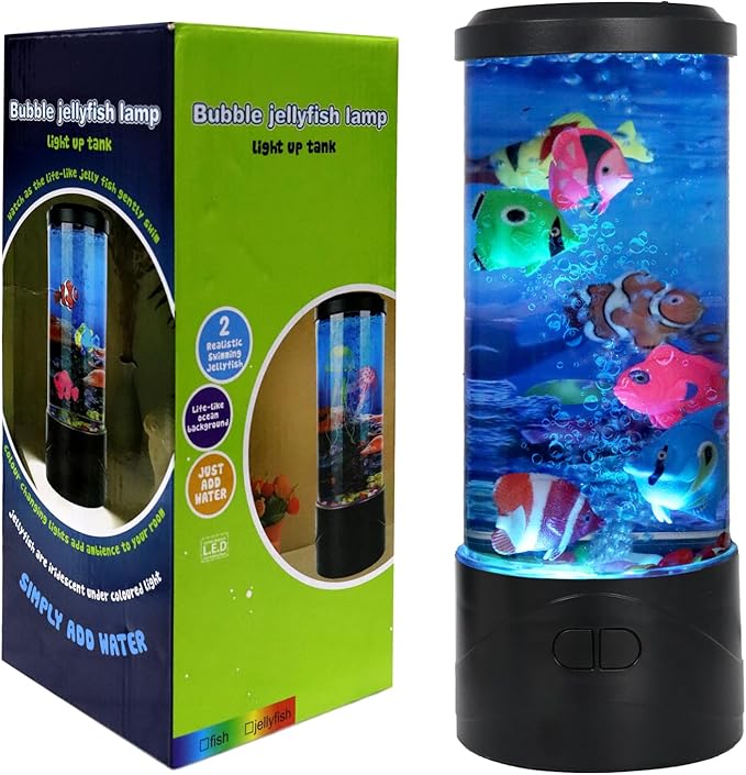 Toycol Bubble Fish Lamp – 7 Changing Colors LED Ocean Night Light, Lamp with 7 Fake Fish & USB Powered, Ideal Decor for Home and Office & Excellent Gift for Kids and Adults - Bloomnest