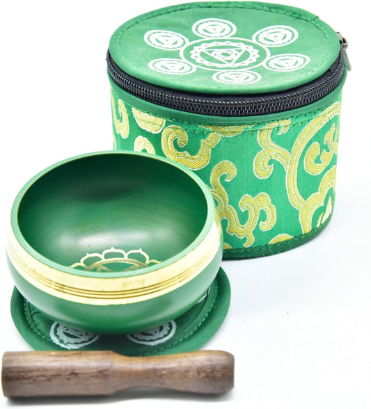 GK&CO. 3 Inch Green Color Chakra Tibetan singing bowls set, choose your favorite chakra bowl, improve your chakra meditation practice (Heart Chakra)