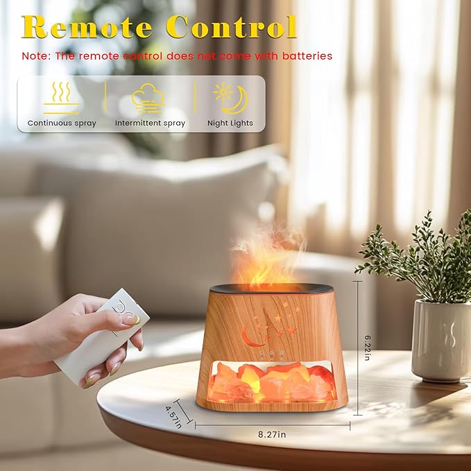 Essential Oil Diffuser : 260ml Aromatherapy Diffuser & Himalayan Salt Lamp with Remote Control & Timer,Cool Mist Humidifier with 8 Colors LED Lights & Auto-Off for Bedroom,Offce,Yoga Room(Wood Grain) HEEYCEMUS