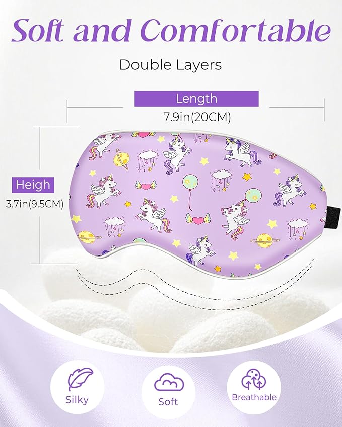 Sleep Mask for Kids - Cute Kawaii Cartoon Silk Sleeping Mask with Adjustable Strap Soft Smooth Light Eye Mask for Sleeping Silk Kids Eye Cover for Boys Girls Teens, VT Balloon Unicorn - Bloomnest