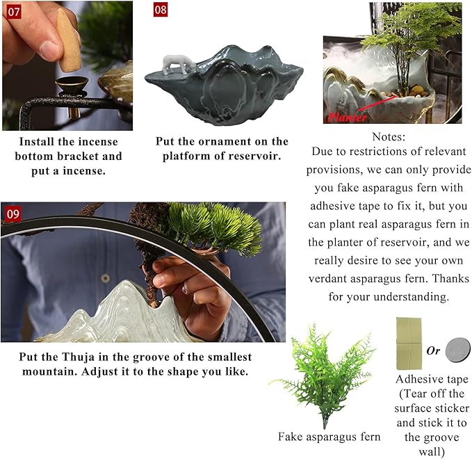 Peacock Tabletop Water Fountains Indoor Waterfall with LED Light Zen Decor for Meditation with Mist Japanese Decor with Fake Plants Feng Shui Decor for Good Luck Wealth - Bloomnest