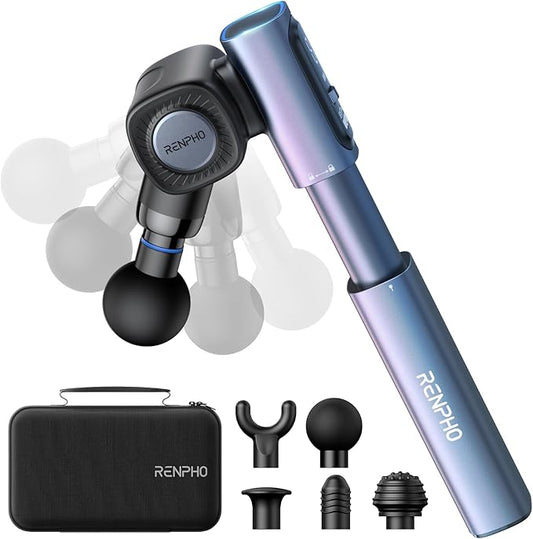 RENPHO Massage Gun with Adjustable Angles and Extension Handle, Handheld Percussion Muscle Massager Deep Tissue with Portable Carry Case for Men Women, Extend 2 - Bloomnest