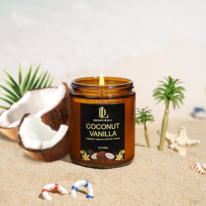 Coconut Vanilla Candles, 7oz Vanilla Coconut Scented Candle, Natural Soy Candles for Home Scented, Long Lasting with 50 Hour Burn Time, Gifts for Men Women - Bloomnest