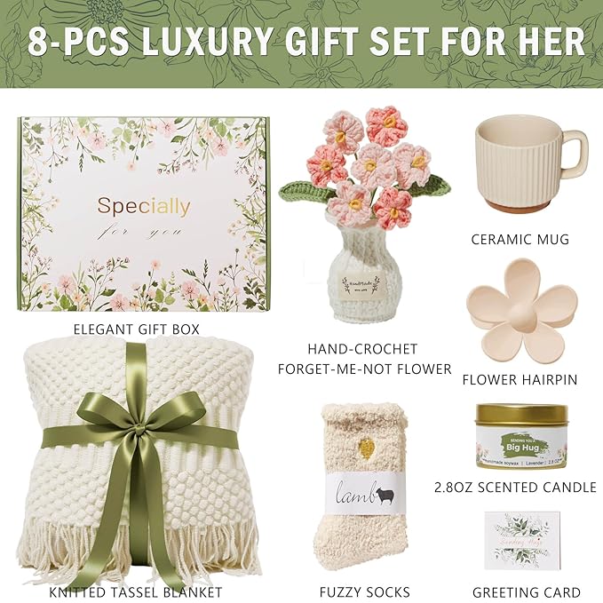 Valentines Day Gifts for Her Wife Mom Friend Sister Girlfriend, Self Care Birthday Gifts for Women Get Well Soon Care Package, Sympathy Gift Set After Surgery Thinking of You Inspirational Basket - Bloomnest