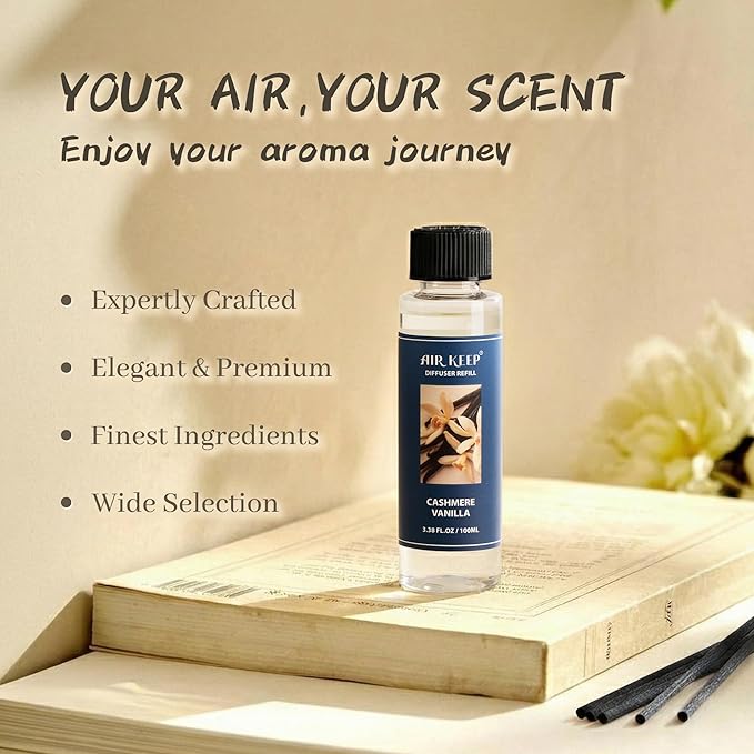 Airkeep Reed Diffuser Oil Refill/Cashmere Vanilla/3.38 oz / 1 Pack/Air Freshener & Aromatherapy Essential Oil Blend for Home Fragrance – Scented Refill Oil for Bathroom, Bedroom & Home Decor Airkeep