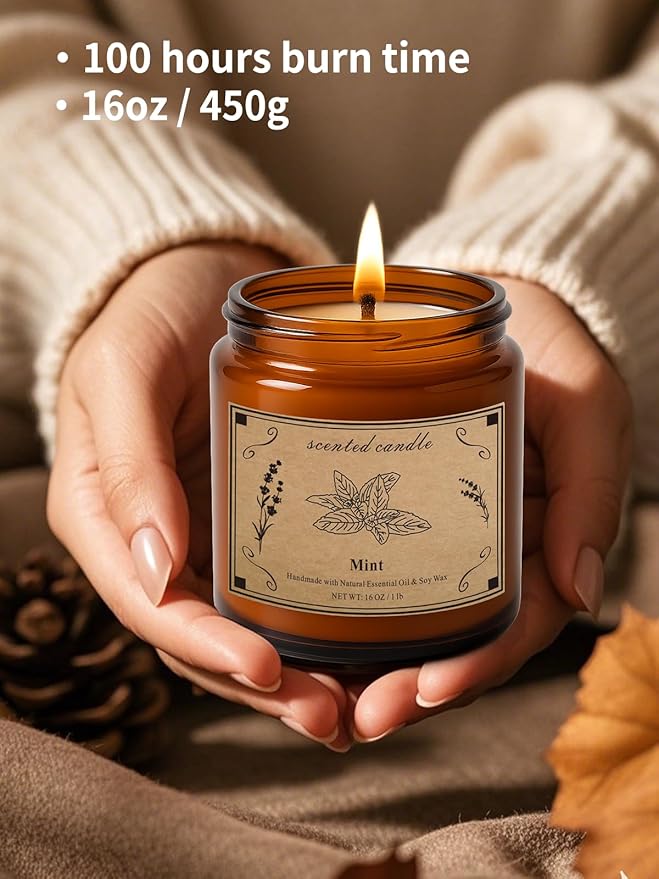 Home Scented Candles, 16oz Large Jar Scented Candle – Mint Soy Wax Candle with 100 Hour Burn Time, Long Lasting Aromatherapy Candle for Cooling Freshness, Relaxing Home Fragrance & Gift Candles - Bloomnest