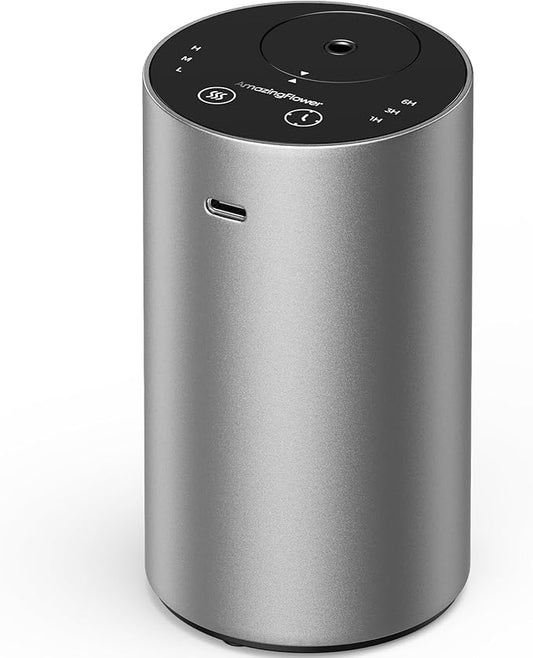 Waterless Essential Oil Diffuser, Rechargeable Scent Diffusers with 3 Mist Levels & Timers, Portable Aromatherapy Diffuser for Home Car Room Studio Office, Iron Grey Metal - Bloomnest