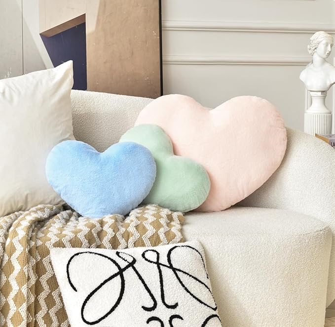 Petrella Heart Pillow Cute Fuzzy Pillows Throw Pillows for Bed Livingroom Home Decor Cushion Decorative Aesthetic Preppy Pillows Pink2,Small 13"x10" - Bloomnest