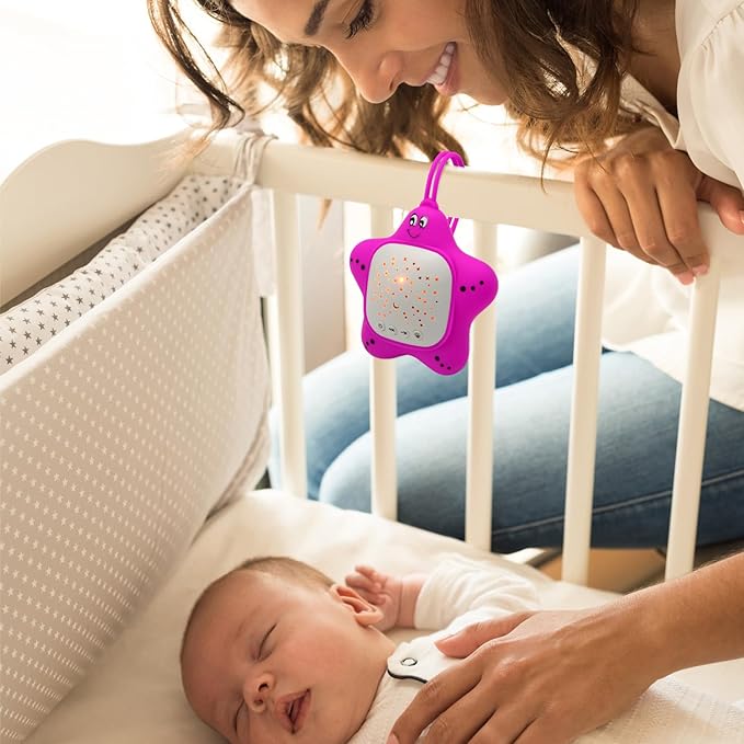 Portable Baby White Noise Sound Machine, Infant Sleeping Music with Projector Star Starry Light, Sleep Sound Music for Baby, Kids