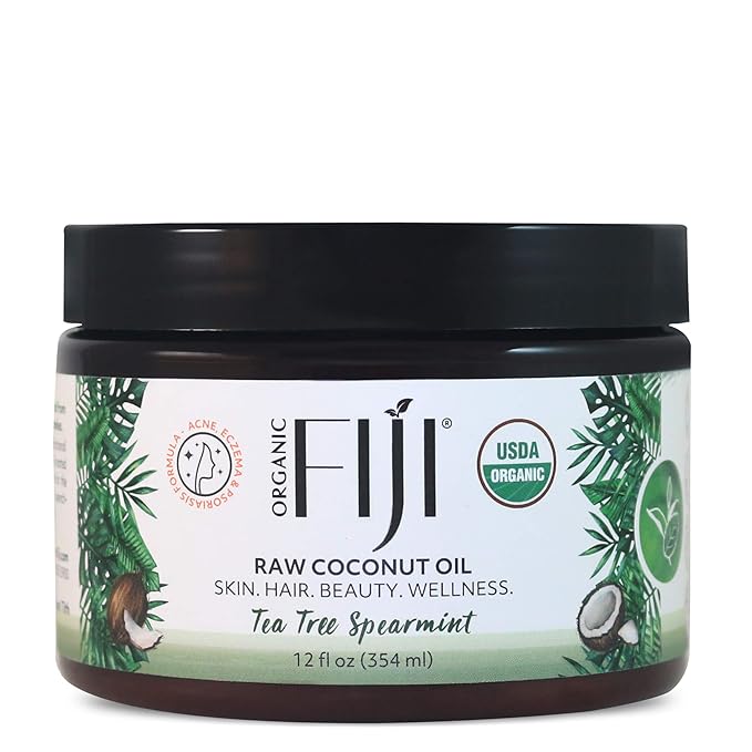 Organic Fiji Raw Cold Pressed Coconut Oil for Hair, Skin, Face & Body | Relaxing Massage Oil | Tea Tree Spearmint,12 oz for Women Men & Baby - Bloomnest