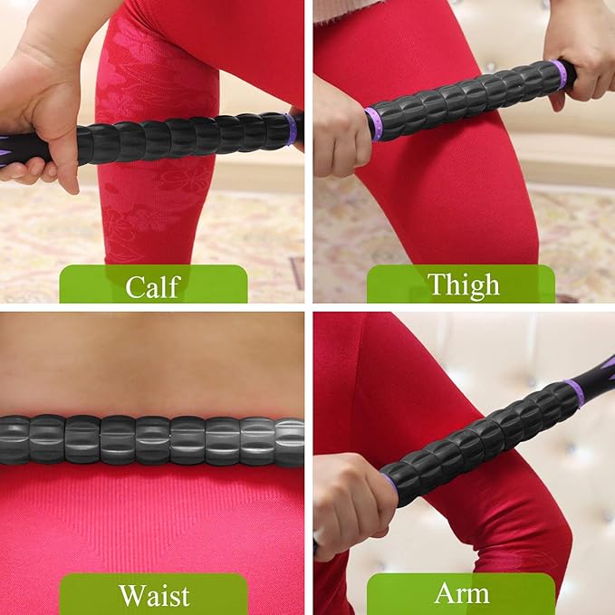 Muscle Roller Massage Roller Stick- Deep Tissue Fascia Blaster for Myofascial Pain Relief, Lymphatic Drainage & Body Sculpting, Handheld Physical Therapy & Recovery Tool (Purple Black-18 inch) - Bloomnest