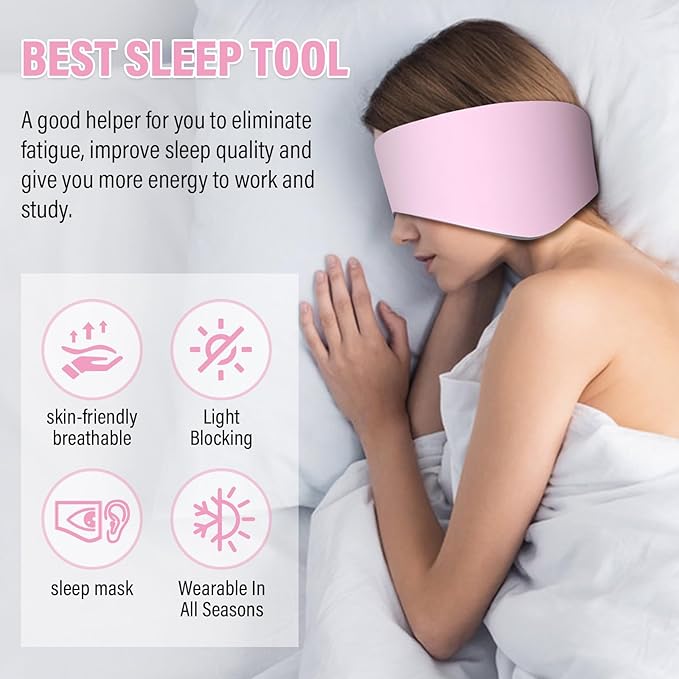 Sleep Mask, Eye Mask for Sleeping with Heads Adjustable, Earmuffs for Sleep for Men & Women, 2 in 1 Ear Mask and Blindfold, Soft Dual-Sided All-Season Eye Cover for Side Sleepers (Pink) - Bloomnest