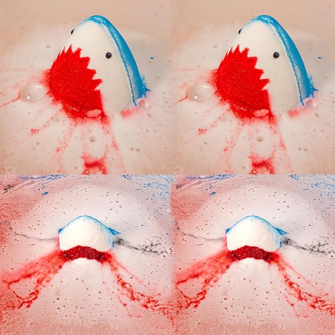 Kids Bath Bombs with Surprise Inside,4 Pack Marine Shark Bath Bomb for with Ocean Sea Animals for Girls Boys Toddlers, Safe Natural & Organic - Bloomnest