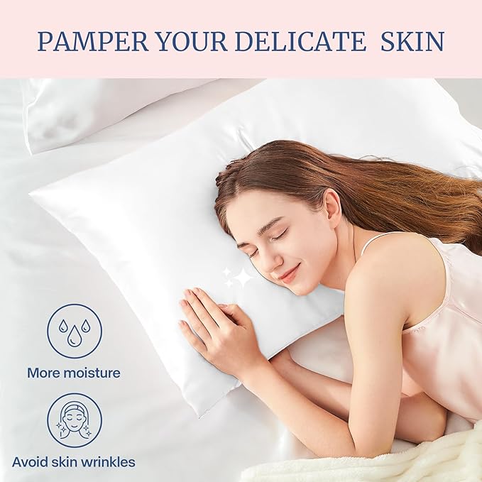 BEDELITE Satin Pillowcase for Hair and Skin, Super Soft and Cooling Similar to Silk Pillow Cases 2 Pack with Envelope Closure, Gift for Women Men(20"x36" King Size, White) - Bloomnest