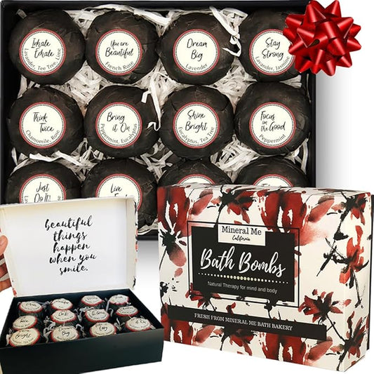Bath Bombs for Women Relaxing with Inspirational Messages, 12 Natural and Organic Bath Bombs with Essential Oils & Skin Moisturizing Shea Butter. Stocking Stuffers Christmas Gifts for Wife Girlfriend - Bloomnest