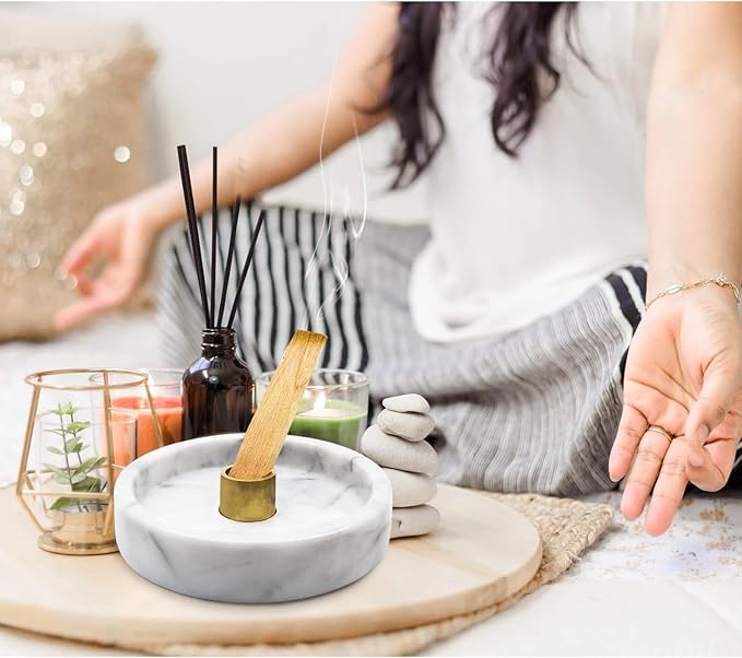 Handmade Natural Marble Incense Holder for Sticks and Cones-with 9 Holes, Multi-Functional Incense Burner Holder for Incense Sticks and Cones, Perfect Home Decor(Gray Marble, 4.7inch - Bloomnest