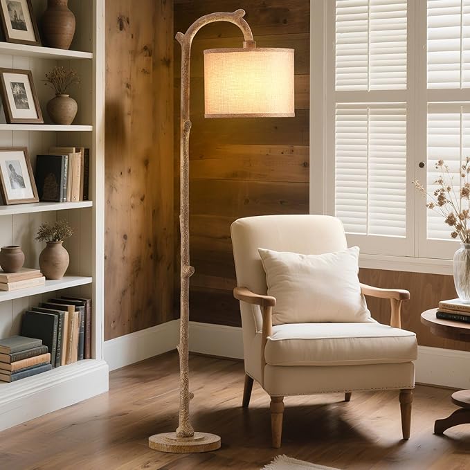 Floor Lamp for Bedroom - 69" Rustic Farmhouse Tall Lamp with 3 Color Temperatures- Country Resin Vintage Reading Light Standing Lamps for Living Room Office Classroom Home Decor, Bulbs, Brown - Bloomnest