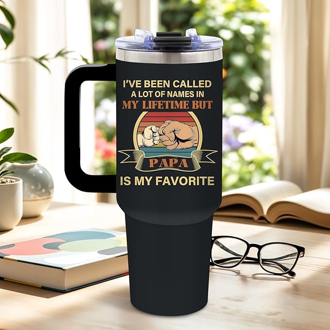 DUUV Papa Gifts for Dad from Daughter Son Kids, Christmas Thanksgiving Birthday Gifts for Daddy Stepdad Elderly Father, Dad Tumbler 40 Oz with Handle and Straw, Cool Papa Mug, 1PCS - Bloomnest