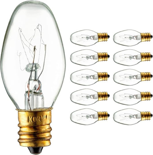 (Pack Of 10) 15-Watt Light Bulb for Scentsy Plug-In Warmer Nightlight, Mini Scented Candle Wax Warmer Diffuser and Himalayan Salt Rock Lamps & Baskets. 15C7 15W Clear Replacement Bulb, Candelabra Base - Bloomnest