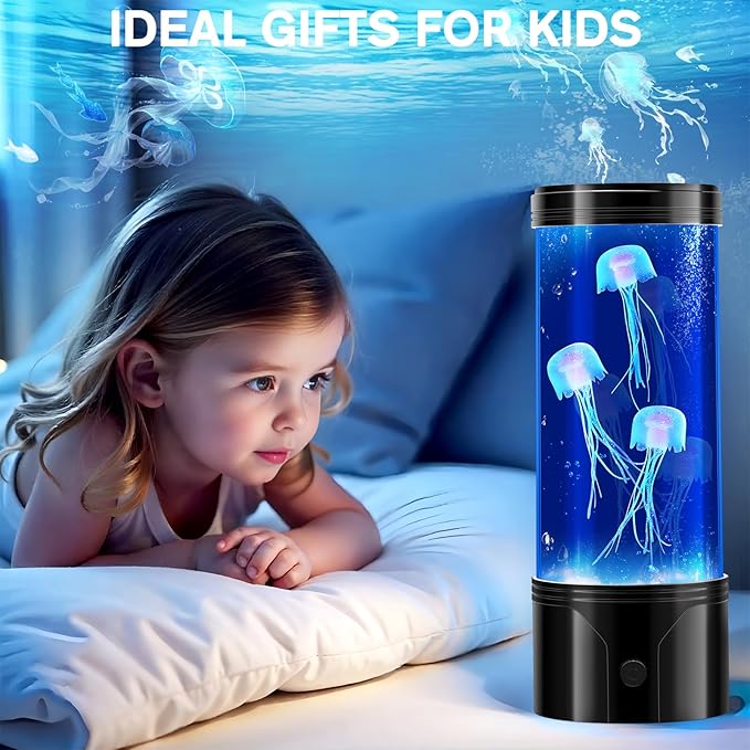 7 Color Jellyfish Lamp, Quiet Jelly Fish Night Light with USB and Battery Power,Relax Mood Aquarium Autism Fidget Sensory Birthday Christmas Gift for Kids Teen Men Women Home Office Table Room Decor - Bloomnest