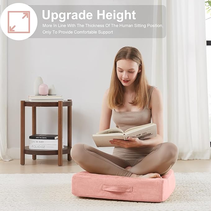 Floor Pillow - PinkJKMAX 22 inches Floor Pillow for Adults - Large Meditation Cushion with Thick Foam - Premium Outdoor Square Floor Cushion Seat - Yoga Pillow for Sitting On Floor - Pink - Bloomnest
