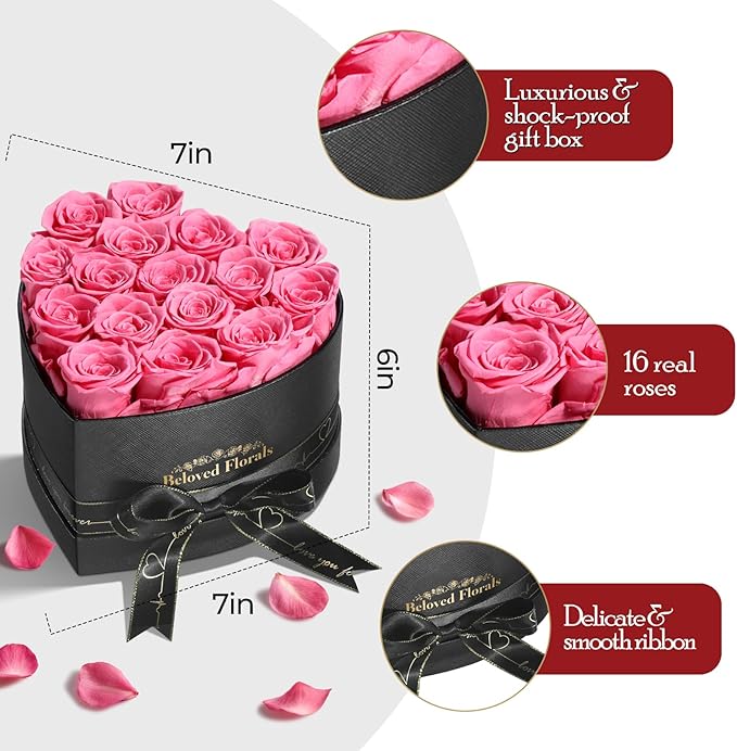16 Preserved Flowers Rose Birthday Gifts for Women Her Mom Wife Girlfriend Grandma on Valentines Mothers Day Christmas Anniversary Romantic(Pink) - Bloomnest