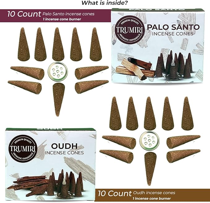 Palo Santo & Oud Incense Combo - 20 Cone Incense - Scented TRUMIRI