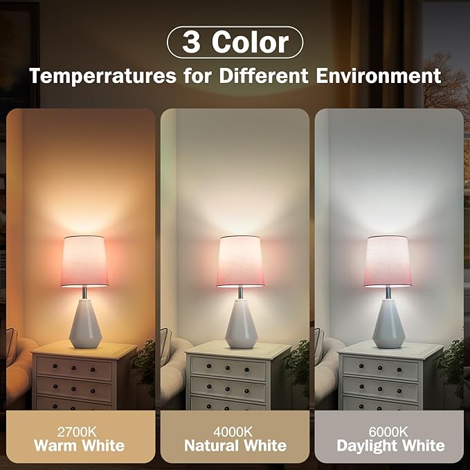Small Bedside Table Lamp for Bedroom-Reading Desk Lamp Set of 2,with 3 Color Temperatures,15.5" Nightstand Ceramic Lamp with Fabric Shade for Kids Room,Living Room,Dorm,Home Office - Bloomnest
