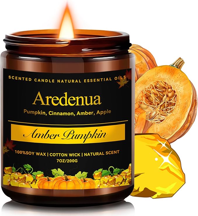 Amber Pumpkin Candle | Fall Pumpkin Candles - Scented Candle for Autumn, 7oz Soy Candles for Home Scented, 50 Hours Burn Time, Harvest Holiday/Winter/Thanksgiving Christmas Gifts for Women Men - Bloomnest
