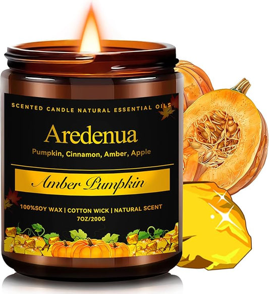 Amber Pumpkin Candle | Fall Pumpkin Candles - Scented Candle for Autumn, 7oz Soy Candles for Home Scented, 50 Hours Burn Time, Harvest Holiday/Winter/Thanksgiving Christmas Gifts for Women Men - Bloomnest