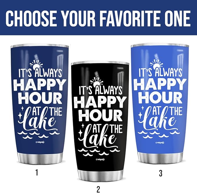 winorax Personalized Beach Tumbler It's Always Happy Hour At The Lake Tumblers Stainless Steel 20oz 30oz Travel Cups Gifts Summer Trip Holiday Beach Lovers Men Women Kids Family - Bloomnest