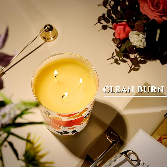 HomeLights Citrus Wood Sage Scented Candles | 34oz Soy Candles Eclectic Mixed Styles 3-Wick Large Candle Jars | Ideal Candle Gifts for Events, Home Decor Stress, Relief & Relaxation - Bloomnest