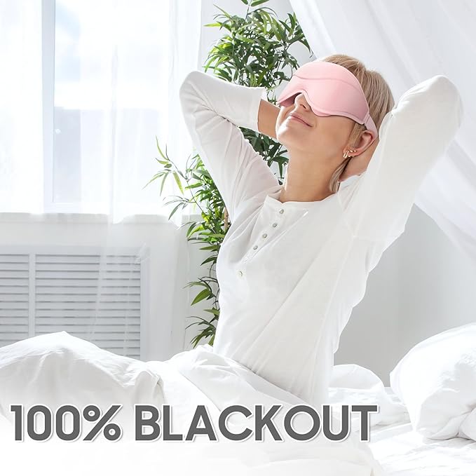 Sleep Mask - Total Blackout 3D Sleeping Mask, Super Lightweight & Silky Soft Eye Mask for Sleeping, Fully Adjustable Fit for Home, Office, Traveling, Meditation, Yoga, Pink - Bloomnest