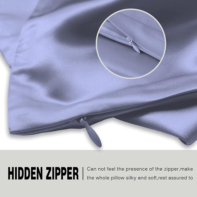 Silk Pillow Cases 2 Pack Soft Breathable and Sliky King Size Pillow Cases Set of 2,Natural Mulberry Silk Pillowcase Set of 2 for Hair and Skin with Hidden Zipper (Grayish Blue,20"X 36",2pcs) - Bloomnest