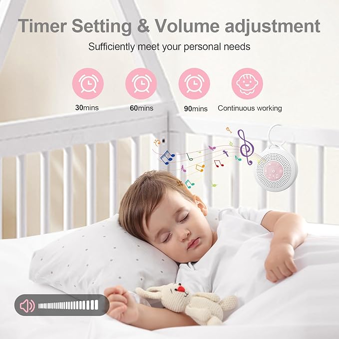 White Noise Machine, Portable Sound Machine with 2000mAh Battery, 21 Soothing Sound Machine for Baby Kids Adults Sleeping, Sound Therapy Sleep Aid with Timer and Child Lock for Home Travel Nursery