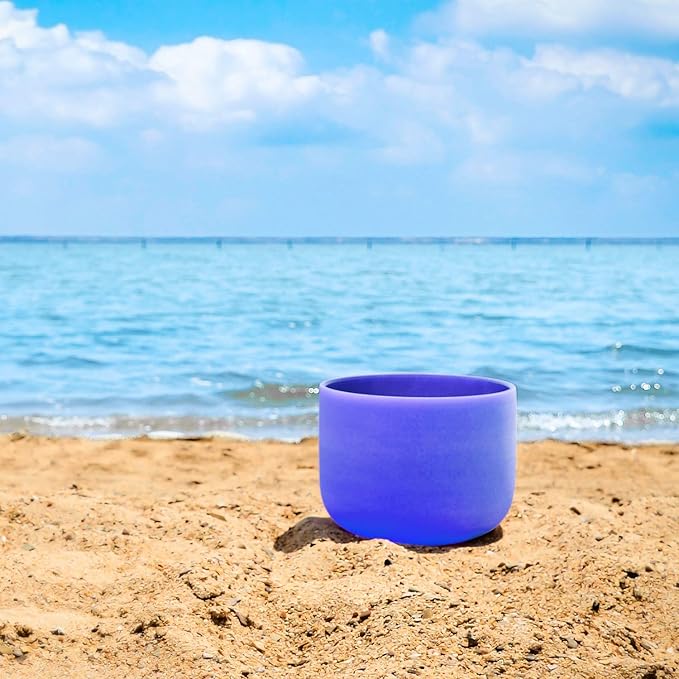 TOPFUND Violet A# Note Crystal Singing Bowl Pineal Chakra 8 inch with Heavy Duty Carrying Case and Suede Mallet