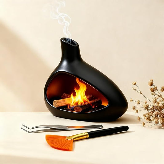 Palo Santo Holder, Ceramic Incense Burner for Sticks Sage Holders Cone Burning Smudge Bowl with Ash Brush for Meditation Yoga Spa Room Decor (Black) - Bloomnest