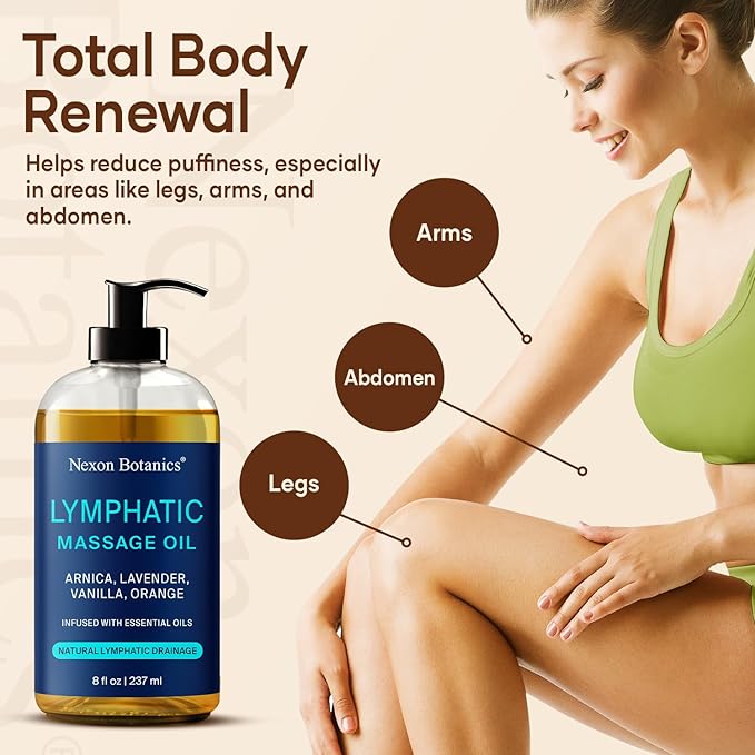 Lymphatic Drainage Massage Oil for Massage Therapy 8 fl oz - Refreshing and Relaxing - Natural Oils with Arnica, Vanilla and Lavender Oil - for Men and Women - Nexon Botanics - Bloomnest