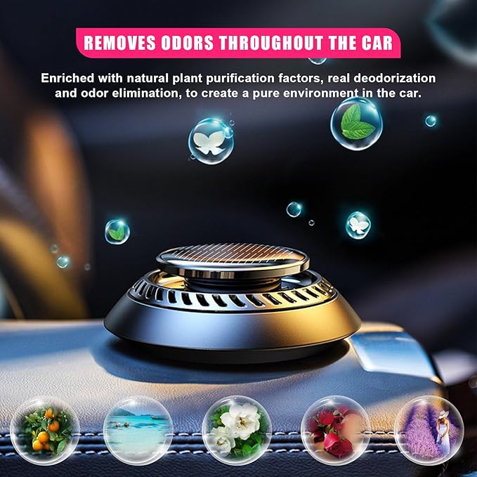 Car Air Freshener, Solar Energy Auto Rotating Diffuser with Fragrance, Aromatherapy Air Purifier for Car and Home, Vehicle Interior Scents Decor Accessories for Men Women (Black Ocean) - Bloomnest