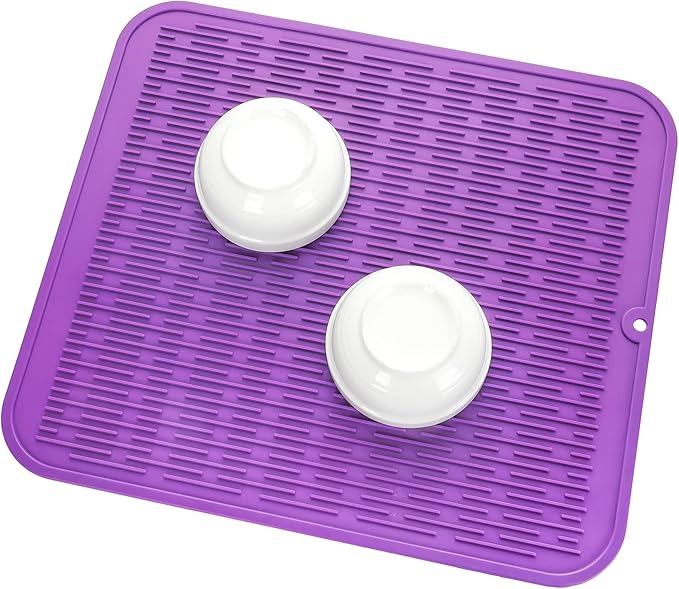 Silicone Dish Drying Mat for Multiple Usage,Easy clean,Eco-friendly,Heat-resistant Silicone Mat for Kitchen Counter or Sink,Refrigerator or Drawer Liner Purple XL 18 inches x 16 inches - Bloomnest
