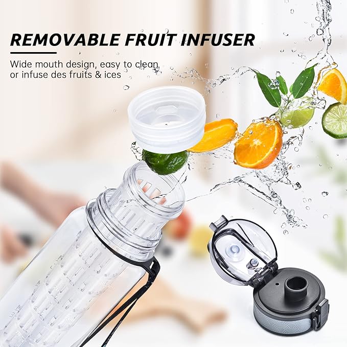 UTEBIT 32 OZ Fruit Infuser Water Bottle, Insulated Sports Water Bottle With Straw, 1L BPA Free Leak Proof Tritan Large Water Jug with Strap for Gym, Camping, Travel, Outdoor - Bloomnest